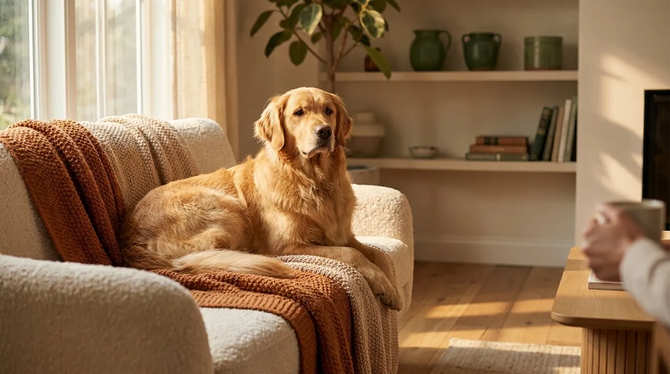 Złoty golden retriever w wodzie z kijkiem w pysku, słoneczne popołudnie nad jeziorem